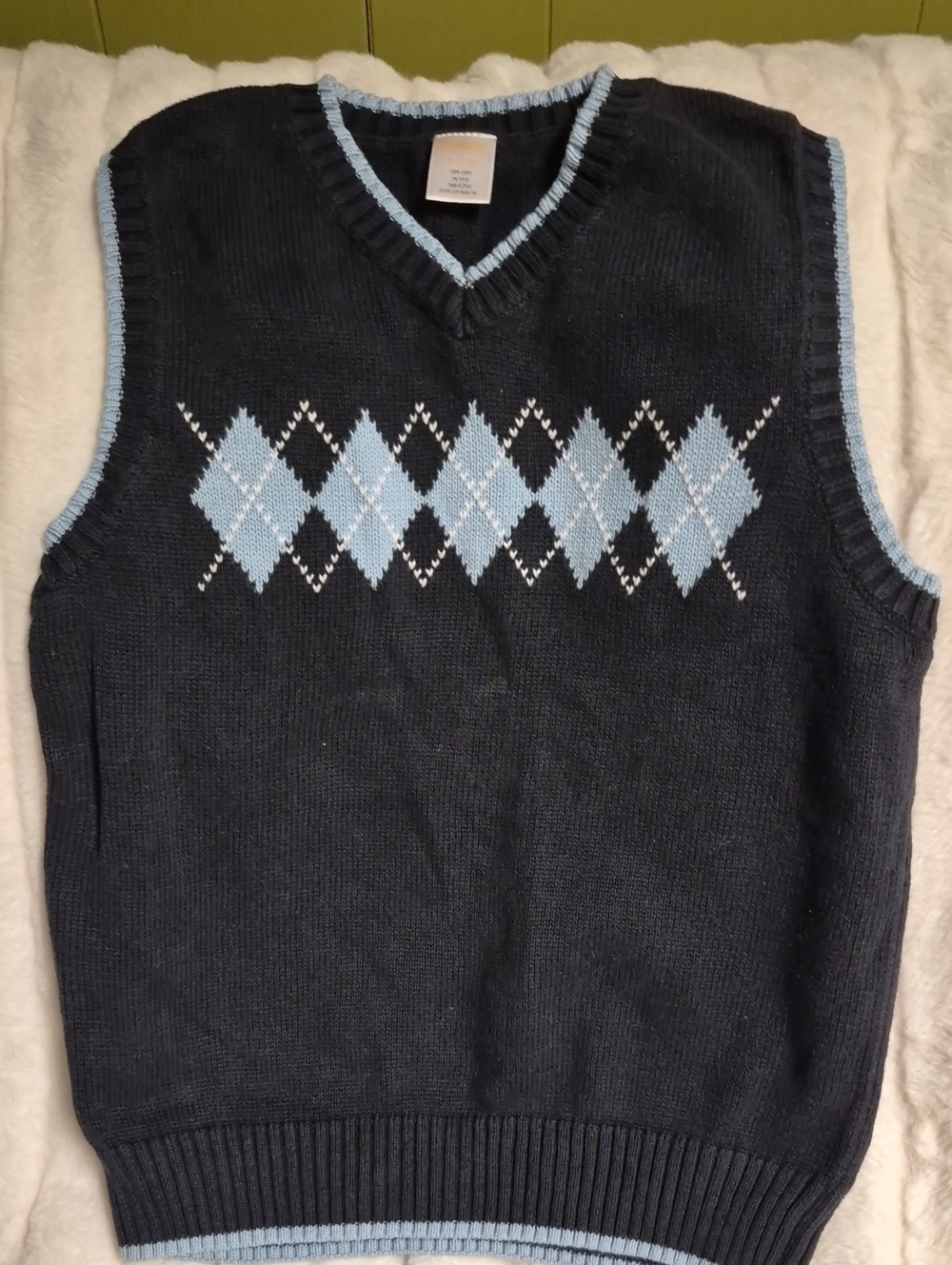 Boys  Navy Argyle V-Neck Sweater Vest - Light Blue Trim